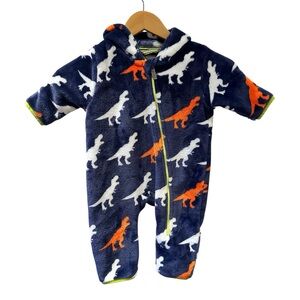 Hatley Fuzzy Fleece Dinosaur One Piece Blue Orange Size 6.9 Months